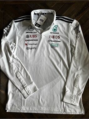 adidas White Long Sleeve Team Polo with Sponsor Logos